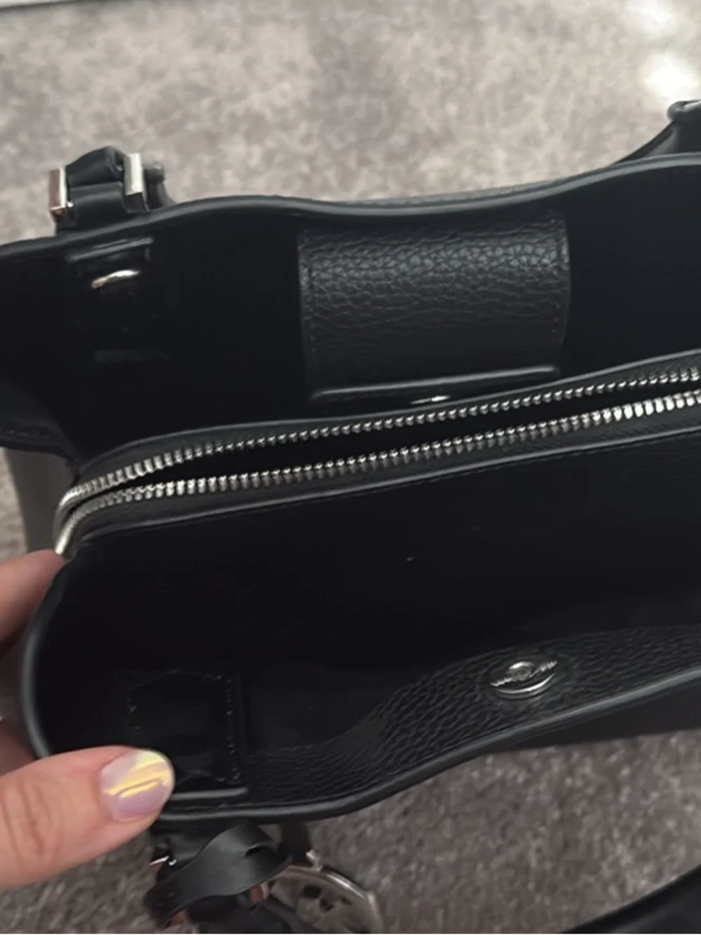 Michael Kors Black Pebbled Leather Satchel with Silver MK Charm